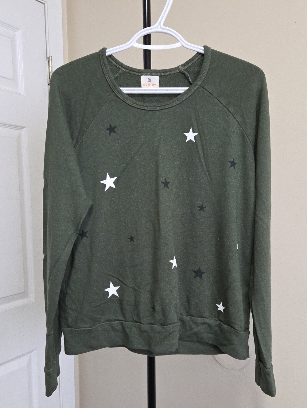 Sundry Olive Green Star Crewneck Sweatshirt
